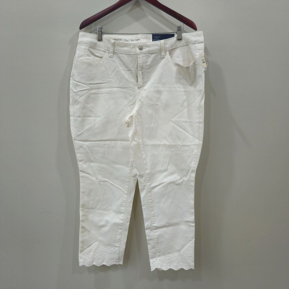 Talbots Women Eyelet Slim Ankle Pant Plus Size 16W White Fairy Bohemian Festival